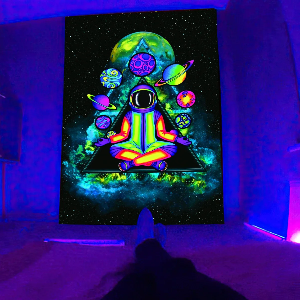 Black Light Tapestry UV Reactive Psychedelic Wall Hanging Fantasy Space  For Bedroom Dorm Separate Room Decoration