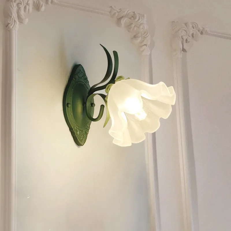 French Pastoral Flower Wall Lamp Creative Retro Background Light for Living Room Bedroom Bedside Decor