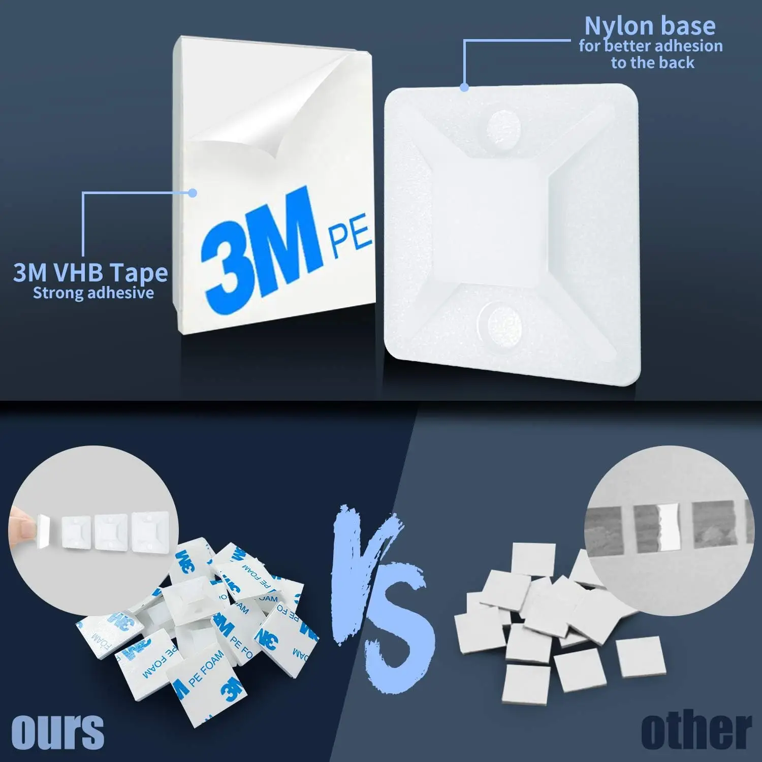 Self-locking plastic nylon tie + Nylon Square Plastic 3M Self Adhesive Wire Zip Fixed Seat Holder Cable Tie Mount Base