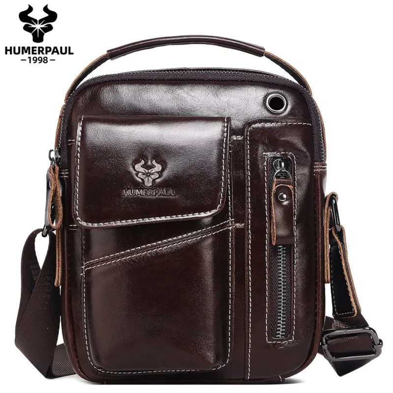Retro Genuine Leather Men's Crossbody Bag Fashionable Business Commuting Single-Shoulder Hand-Held Tote Briefcase High-Quality