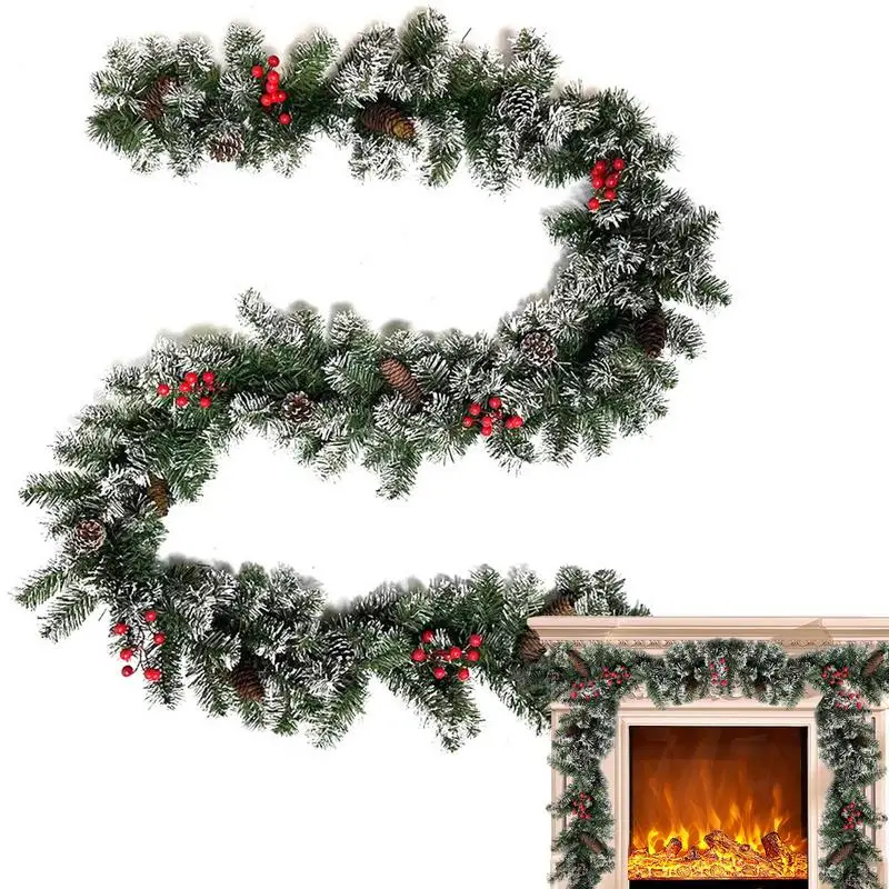 2.7M Wreath Artificial Tree Rattan Hanging Ornaments Rattan Garland Door Fireplace Wreath Christmas Decoration Pine Tree Rattan