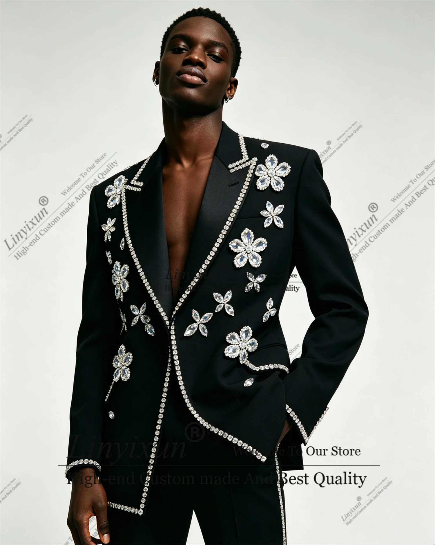 

Latest design Flower Rhinestone Wedding Suits For Men 2Pieces Groom Male Blazers Customized Tuxedos Ropa homre pantalones hombre