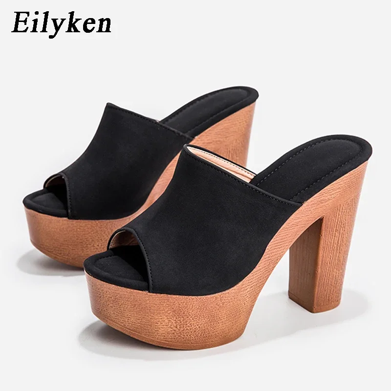 Eilyken Roma Style Platform Slippers Women Casual Peep Toe Wooden Thick High Heels Ladies Shoes Fashion Sandals Big Size 43 — zdjęcie 5