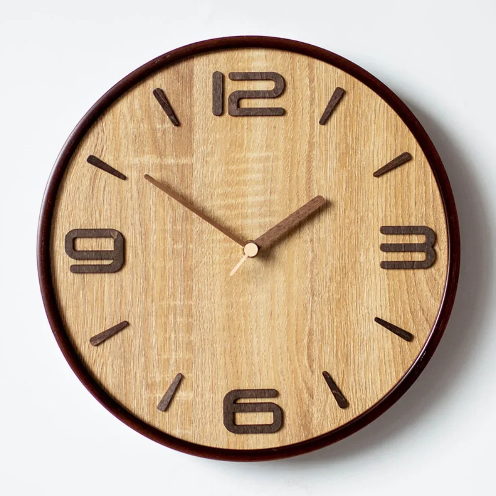 32cm Wooden Round Wall Clock Battery Operated Silent NonTicking Design for Home Office Quiet Environment with Seconds Hand