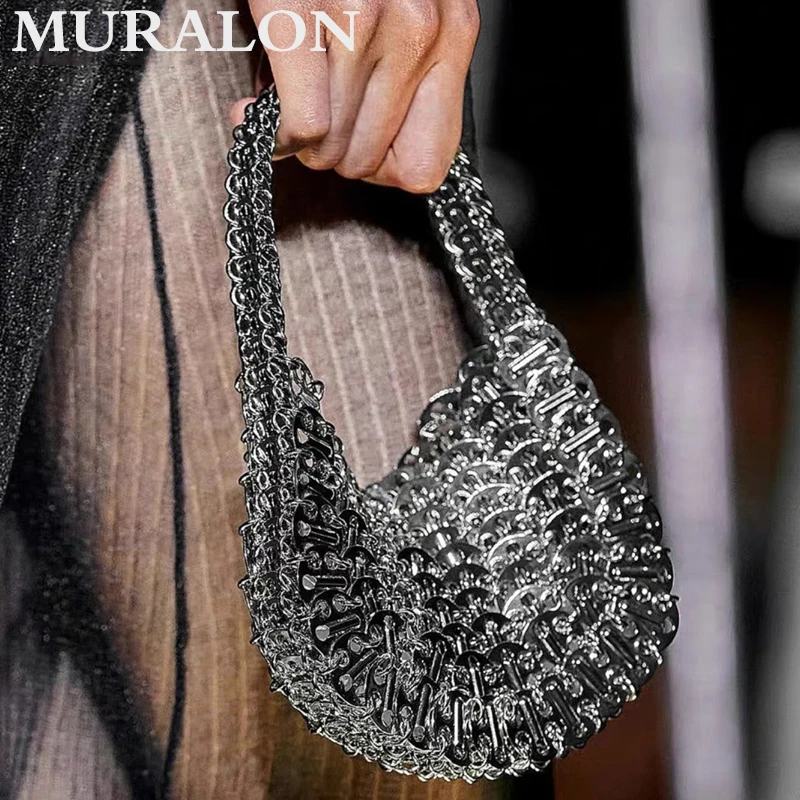 

Silver Metallic Glitter Sequin Bag Female New Woven Beaded Dinner Party Wedding Handbag High Quality Evening Luxury Design Purse