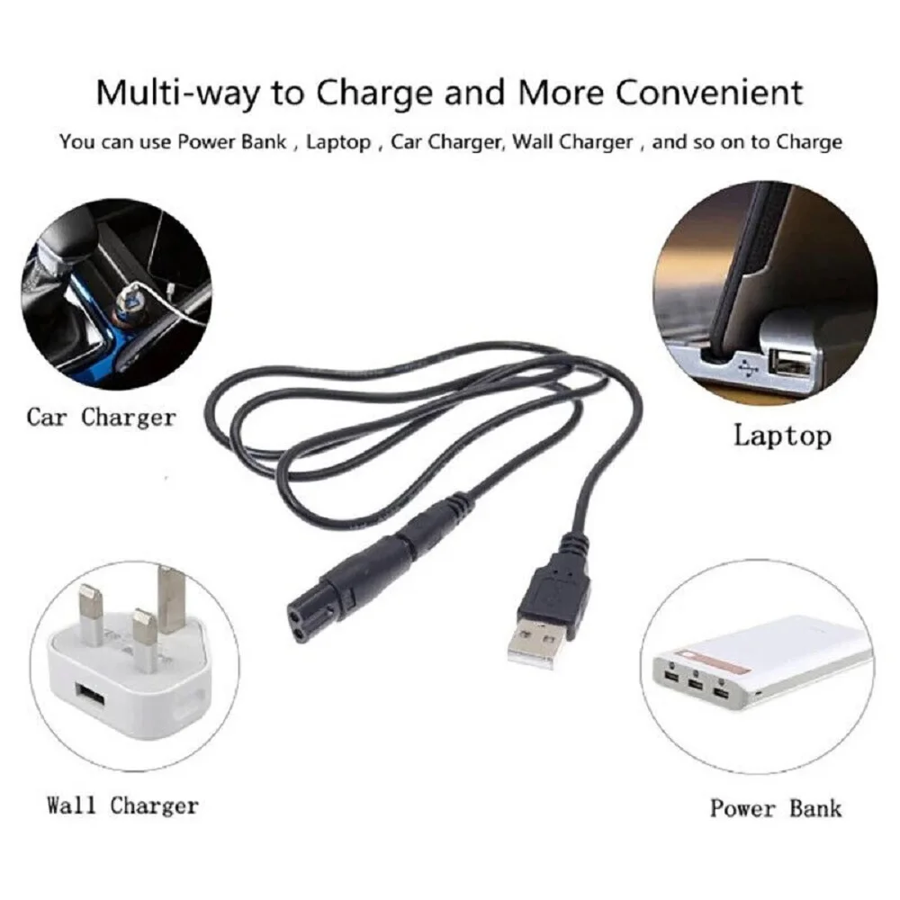 Universal USB charging cable & Tips set for shavers / trimmers / groomers Hair Clipper DC 5.5* 2.1mm 1.8 / 2.35 holes