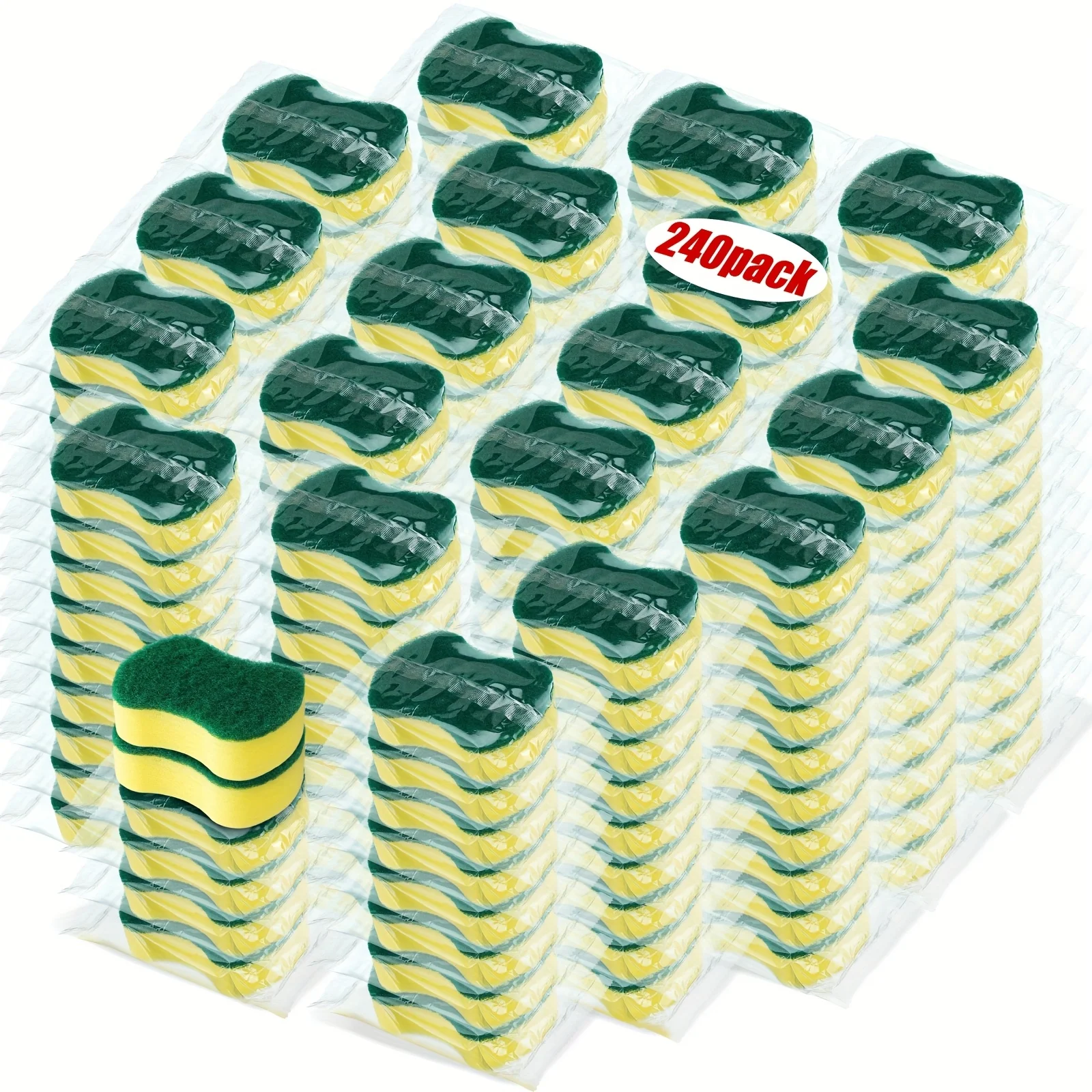 

240 Sponges, Individually Packaged, Suitable for Kitchen Bulk, Scratch Free Scrubbing Sponges, Suitable for Dishwashing, Home Cleaning, Travel, Apartments, Hotels, Cars