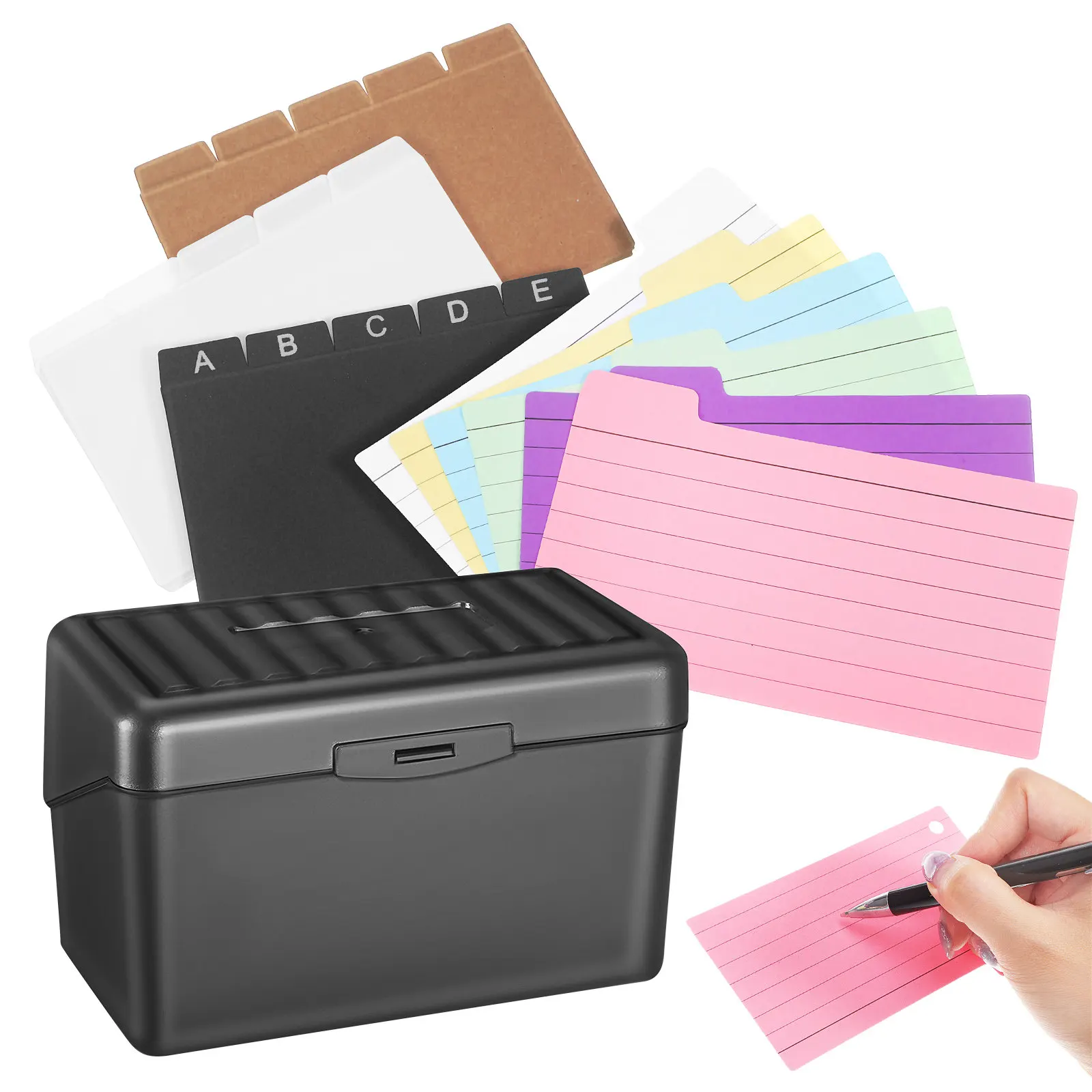 1Set Desktop Card Holder Box Multi-Functional Index Card Organizer Colored Lined Note Cards Binder Rings Storage Case for Study