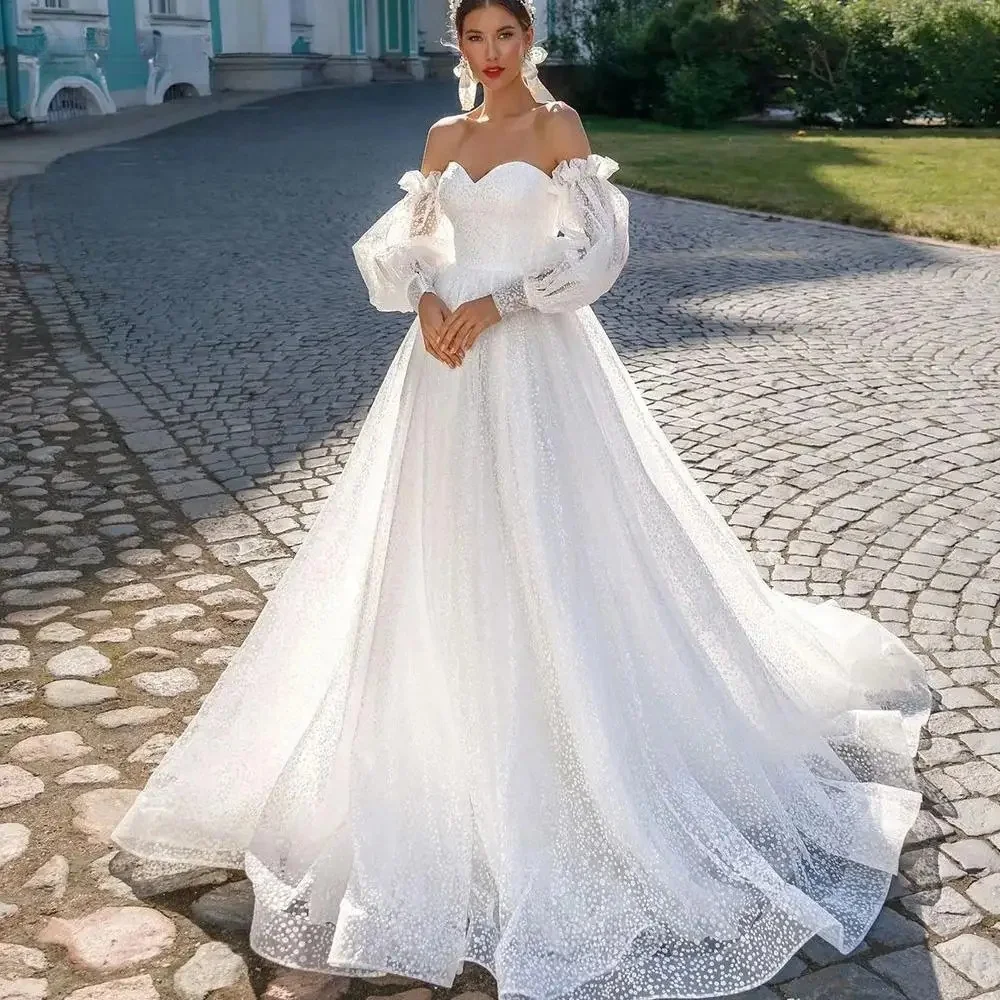 

Detachable Puffy Sleeve Vestidos De Novia Charming Sweetheart Princess Plus Size Wedding Dresses Appliques Vestido De Noiva