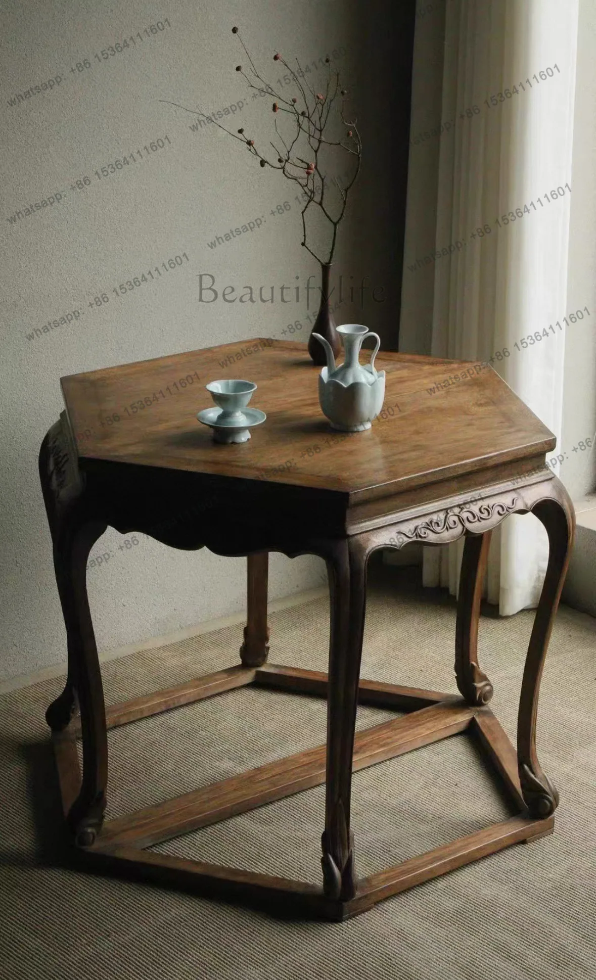 Antique hexagonal table against the wall solid wood Chinese antique furniture