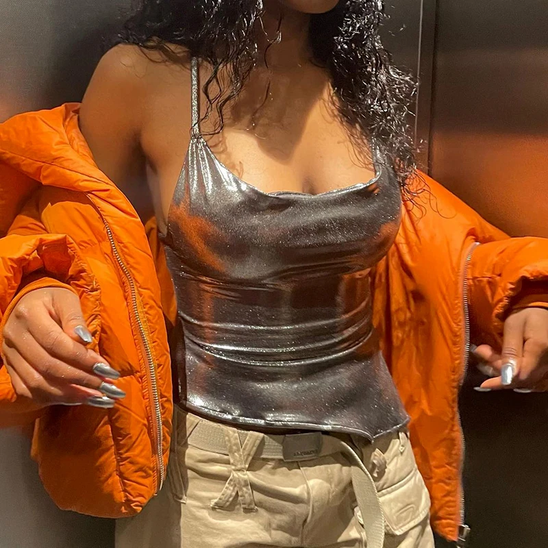 

CUTENOVA Solid Color Shiny Bodycon Sexy Style Vest Top 2023 New Summer Ladies Camisole Casual Basic