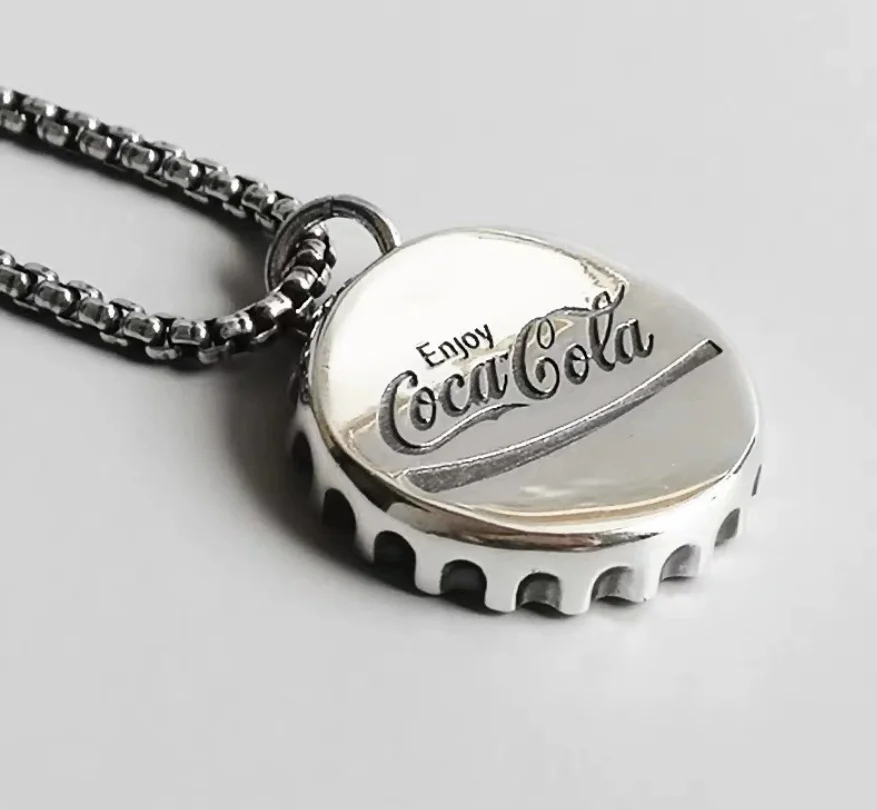 Trendy Coca Cola Bottle Cap Necklace Men's and Women's Long Jewelry