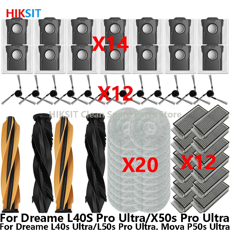 Für Dreame L40S Pro Ultra/ X50s Pro Ultra/ L40s Ultra/ L50s Pro Ultra, Mova P50s Ultra Hauptbürste, Seitenbürste, Filter, Mopp, Staubbeutel Ersatzteile