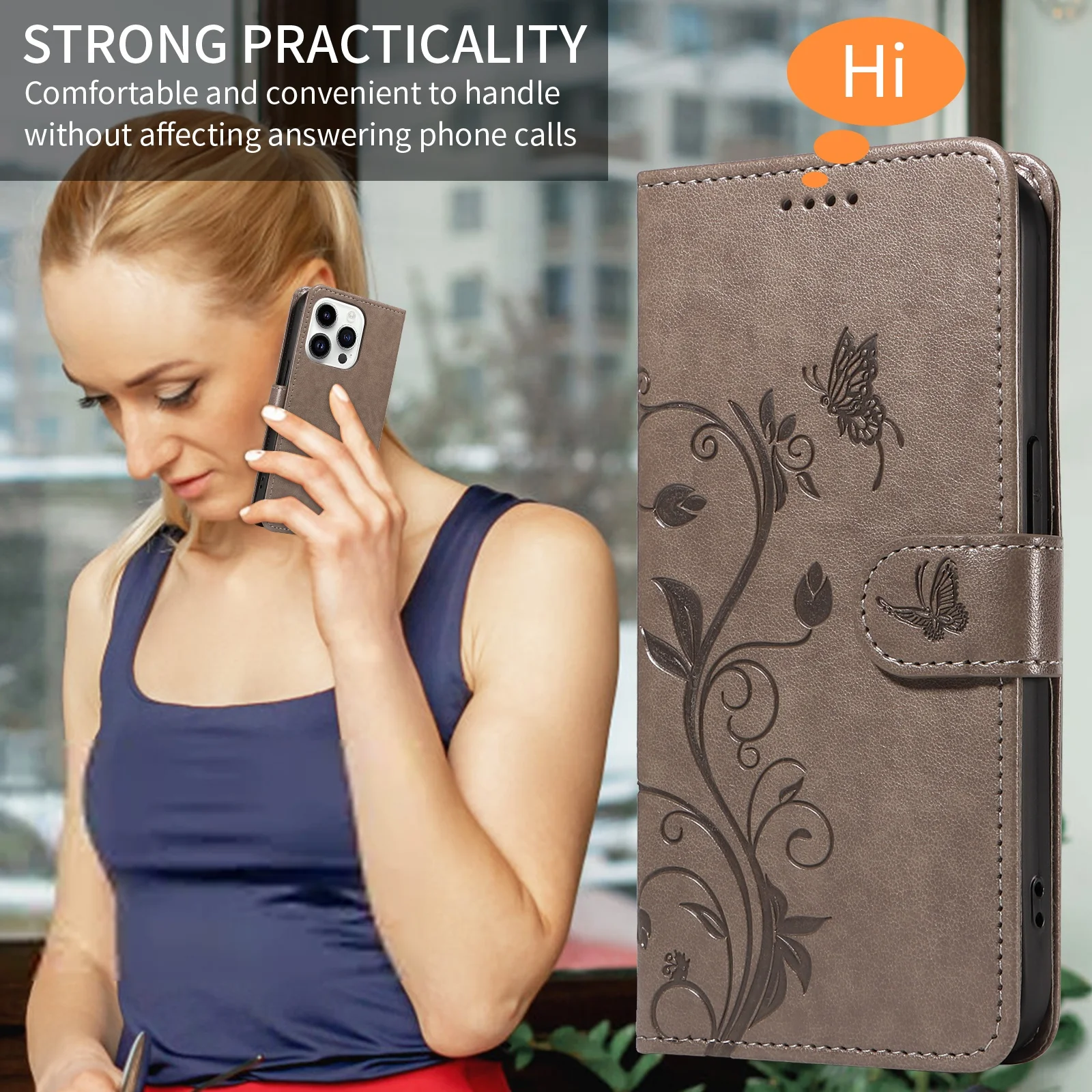 فراشة زهرة الكرمة القضية آيفون 17 16 15 14 13 12 11 برو ماكس زائد ميني 16E 17 الهواء محفظة قلابة فتحة للبطاقات غطاء كتاب جلدي #6