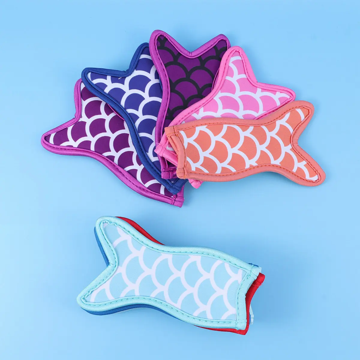 10Pcs 's Mermaid Ice Sleeves Reusable Freezer Ice Stick Holders Thick Insulating Layer Lightweight Portable for Picnic
