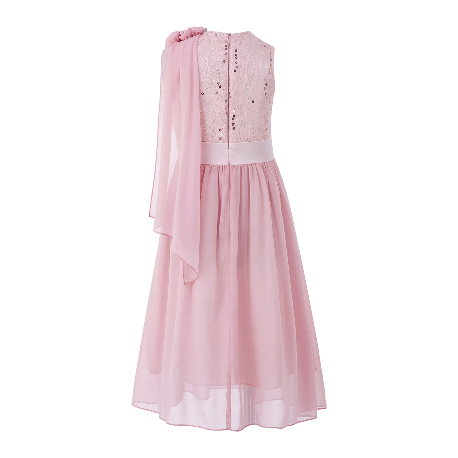 Kid Girls Child One-shoulder Flower Chiffon Tulle Lace Dress Wedding Bridesmaid Formal Party Summer Maxi Dance Prom Gown Dress