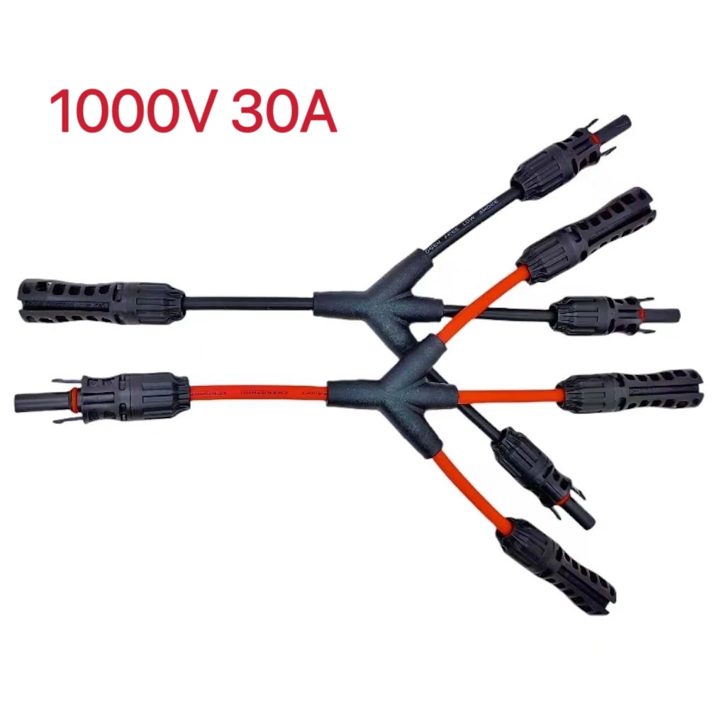 1Pair 3 To 1 Y Branch Parallel Connection 1000V 30A PV Connector With 4mm2 Solar Cable For Solar Photovoltaic System
