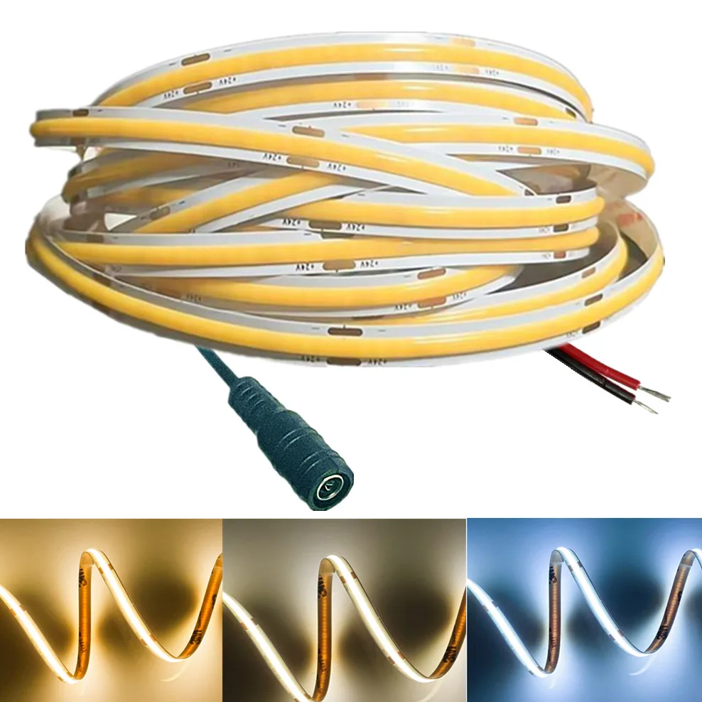 

12V 24V COB LED Strip Ultra Thin 8MM Tape Light With DC Plug/ 2pin Wire Dimmable Linear Lighting High Density Lamp decoration