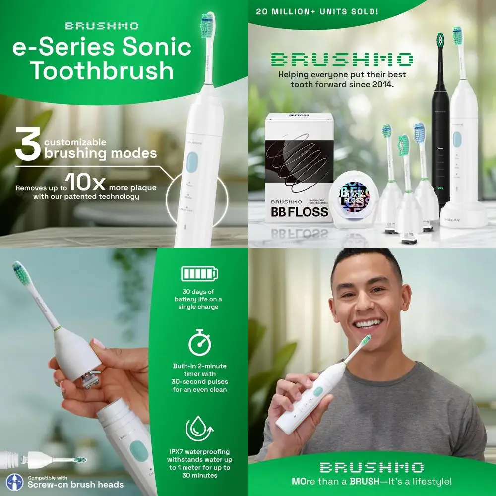 

Rechargeable Electric Toothbrush with 3 Modes, Travel Case, Timer, Waterproof, 30-Day Battery, Wireless Charging Base, White
