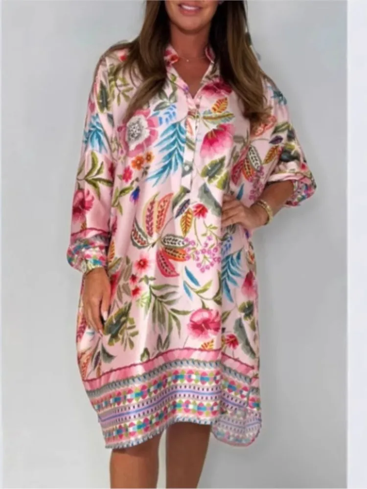 Print Long Dresses For Women Midi Dress Woman Puff Sleeve Summer Dresses 2025 Holiday Robe Boho Female Casual Loose Beach Dress