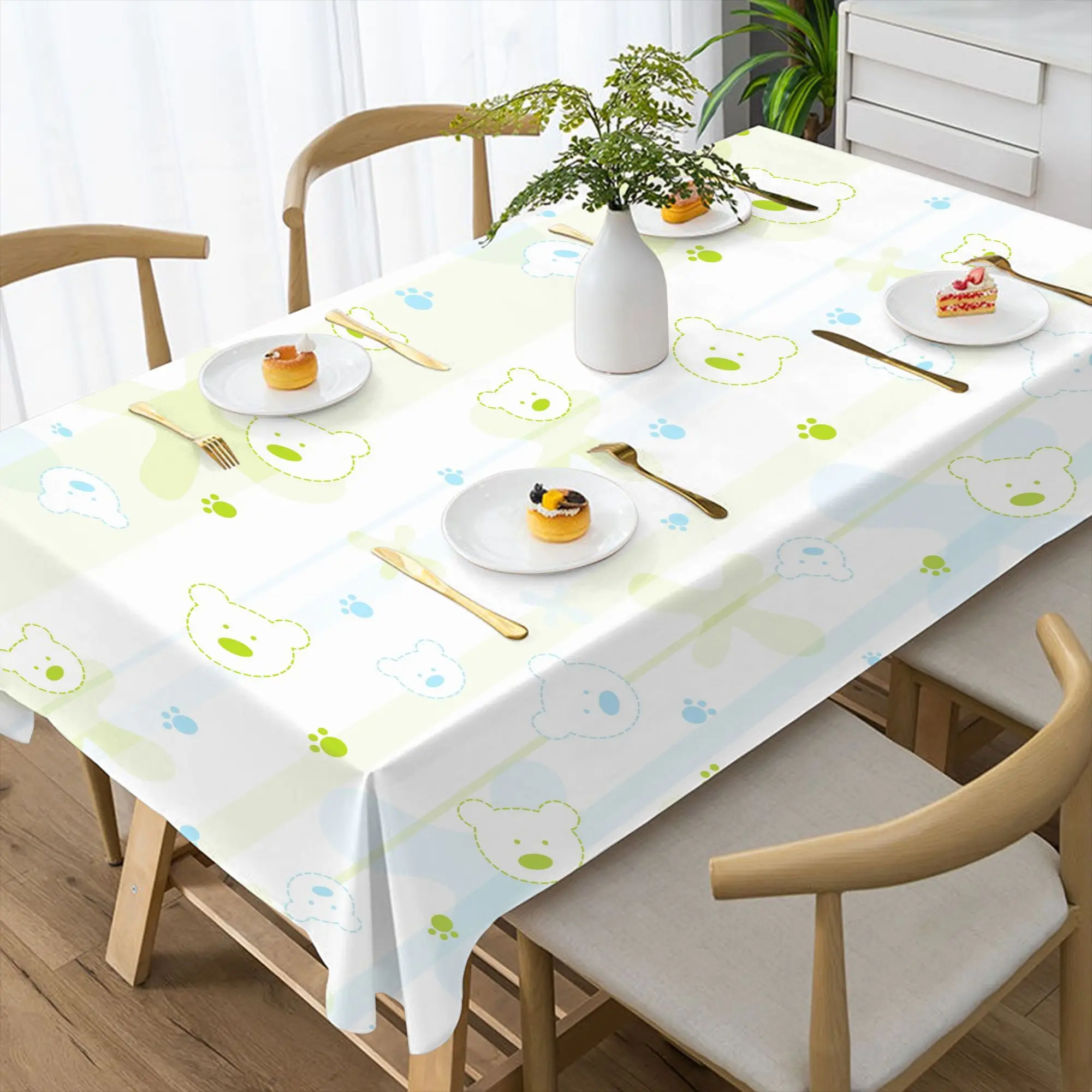 VIKAMA Khaki Chevron & Stripe Tablecloth, 6 Designs, Waterproof Polyester Table Cover for Dining