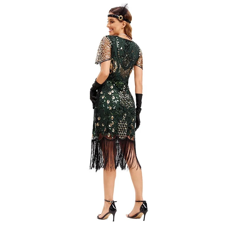 Retro 920s Women's Dr Glitter Performance Gown Mid-Length High-Waisted Polyester Fabric Zipper Sle Faionable Spring C...