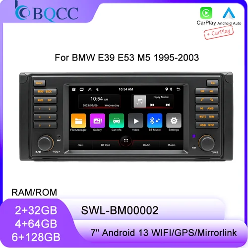 Bqcc-カーラジオ,Android 13,bmw e39,e53,m5,1995-2003, 7インチ,wifi,GPSナビゲーション,ステレオ,ラジオ,ミラーリンク,ワイヤレスプレーヤー