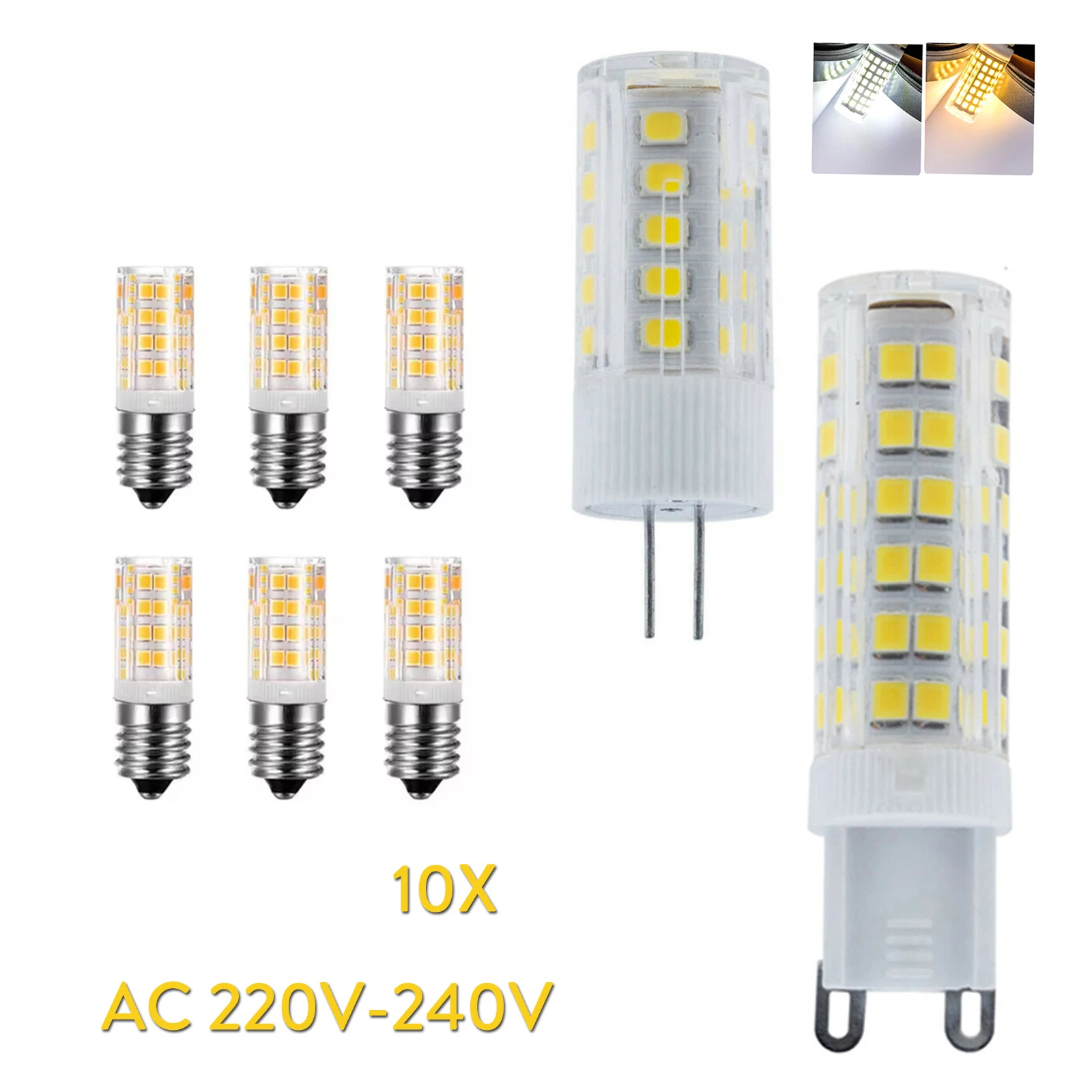 

10PCS Led Bulb Lamp G4 G9 E14 5w 8w 12w 220v Light Lamps Corn Office No Flicker Halogen Replace Chandelier Capsule Lights White