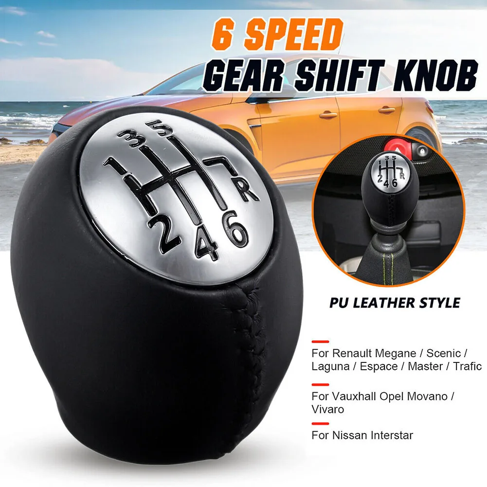 

1pc 6+R Gear Shift Knob PU Leather Plastic Metal For Megane For Movano For Opel For Nissan Interstar