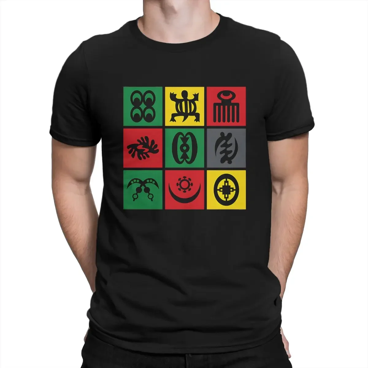 Crewneck Short Sleeve T Shirt Gift Idea Tops Adinkra Africa Symbols T-Shirt for Men Rasta Design Humorous 100% Cotton Tee Shirt