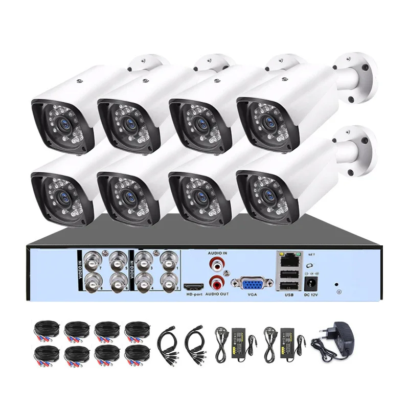 Audio Record AI 8CH DVR 8pc 8MP 4K AHD TVI Camera Kit Color Night Vision Face Detection Surveilance Outdoor Security CCTV System