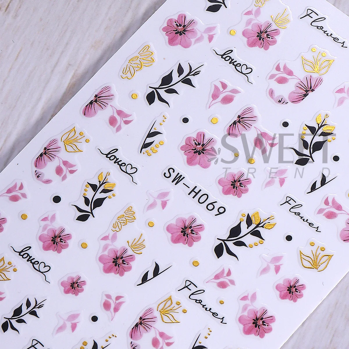 Autocollant pour Nail Art à fleurs roses élégantes, 2 pièces, feuilles florales métalliques dorées, autocollant adhésif, curseur de pétales de printemps, décor de manucure