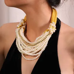 Fashion Exaggerated Statement Pearls Necklace Women Girl Trendy Vintage Wedding Party Jewelry