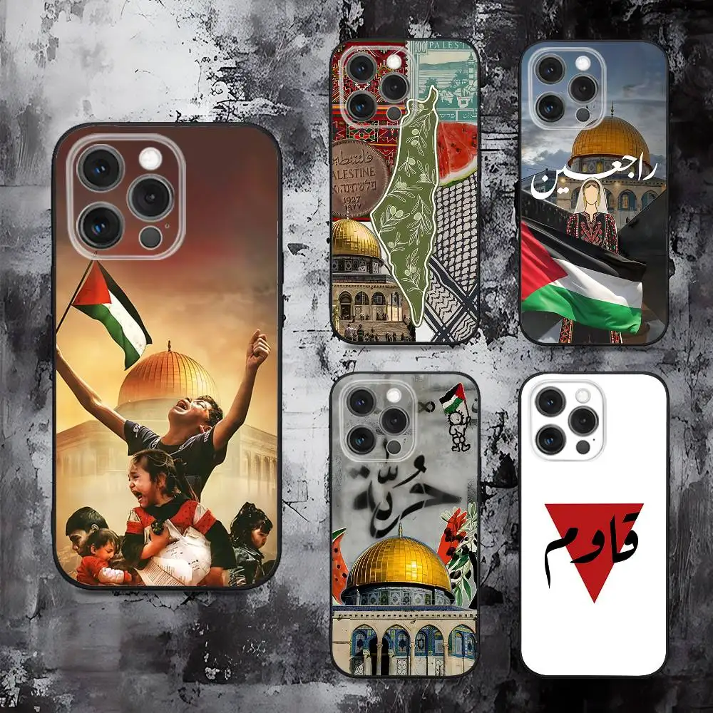 

P-Palestines-F-Flag Map Phone Case For iPhone 16,15,14,13,12,11,Pro,Max,Plus,X,XS,SE,E,Mini,Soft Silicone Black Case