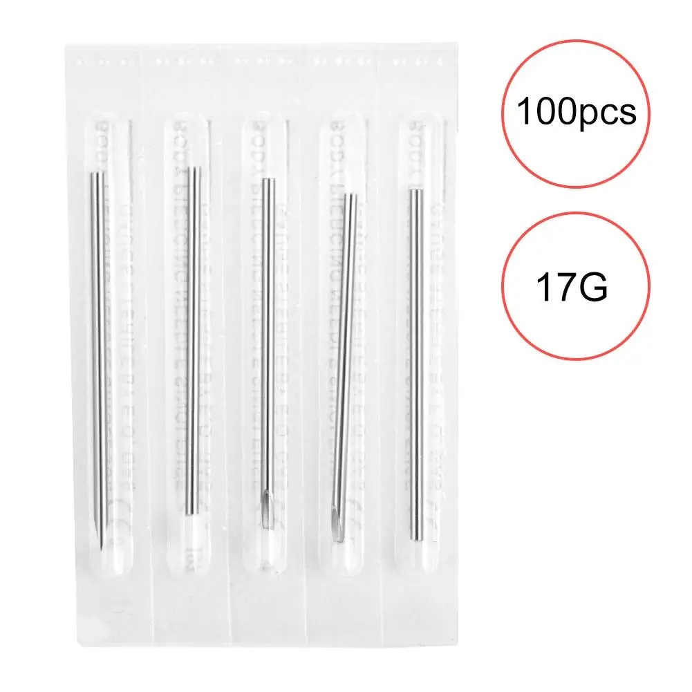 

100Pcs Sterile Piercing Needles for nose , Ear, Lip - Disposable Tattoo Body Piercing Tools: 14G, 15G, 16G, 17G, 18G, 20G