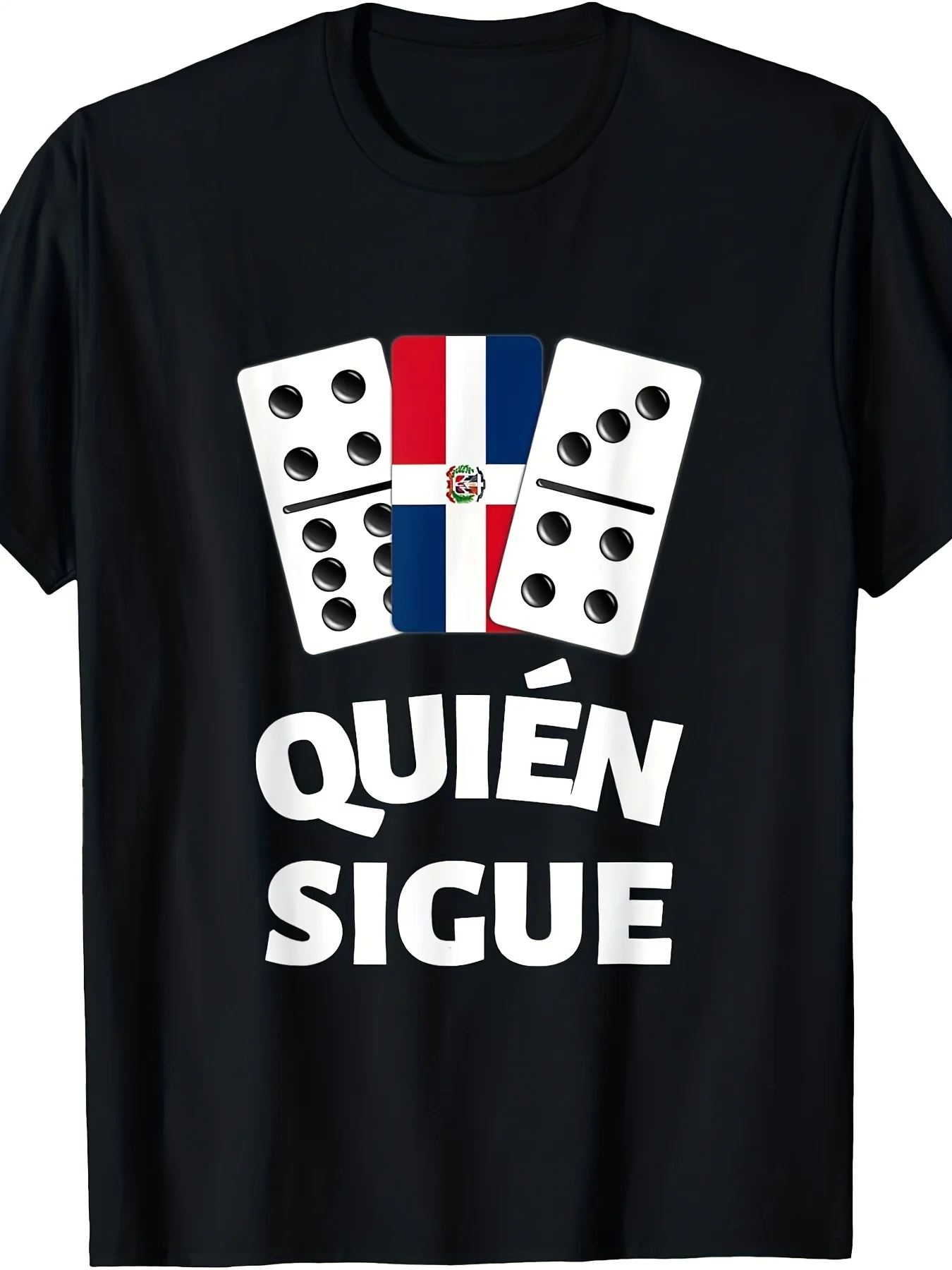 Dominican Republic Flag Domino Train Quien Sique Graphic T-Shirt - Unisex Retro Cultural Design with Dominoes  Spanish Text, 220 Heavyweight Pure, with Print, All-Season Fit for Men  Women, Casual  Themed Events