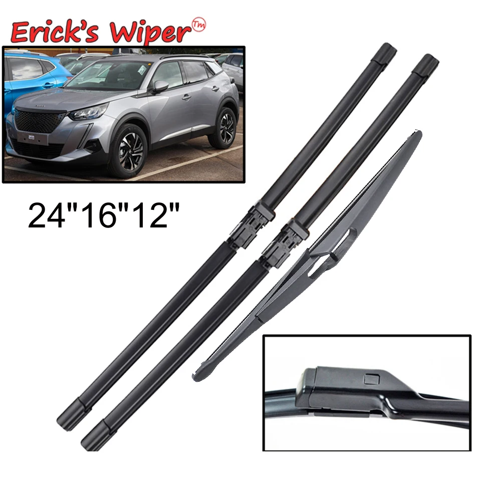 Erick\'s Wiper Front & Rear Wiper Blades Set For Peugeot 2008 P24 MK2 2019 - 2023 Windshield Windscreen Window Brushes 24\