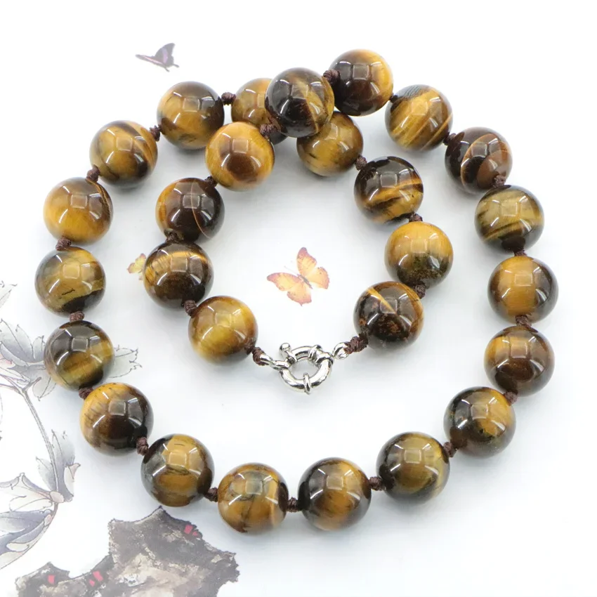 Natural 6-14mm Tiger Eye Stone Necklace Round Loose Beads Gems Stone Women Girls Wedding Christmas Gifts Jewelry Wholesale 18 \