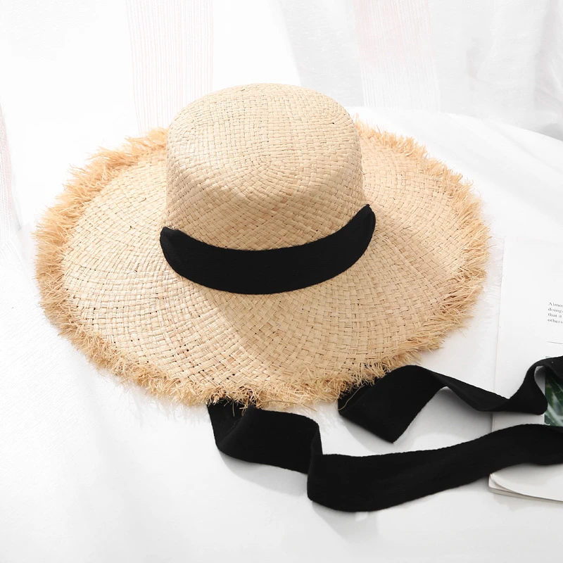 Big Brimmed Seaside Sun Hat Summer Sun Protection Beach Vacation Beach Hat Small Fresh Strap Lafite Straw Hat Female Summer