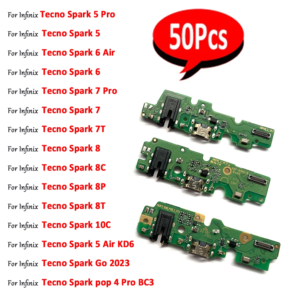 

50Pcs， NEW For Infinix Tecno Pop 4 Spark 5 6 Air 7 Pro 7T 8 8C 8P 8T 10C Go 2023 USB Charging Dock Charger Connector Board Cable