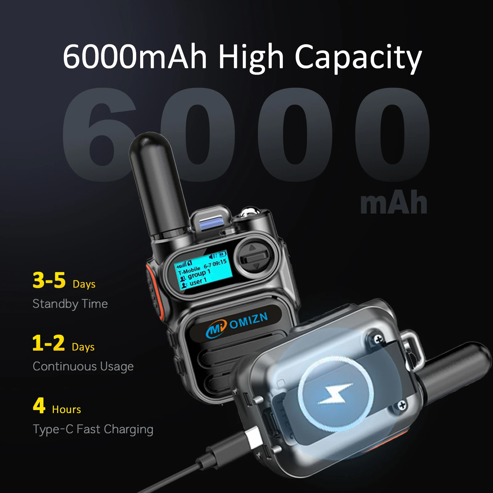 OMIZN Walkie Talkie Professional 4G Radio Global Signal LED Adjustable Lighting Camping Rechargeable AES256 Radios Long Range M5