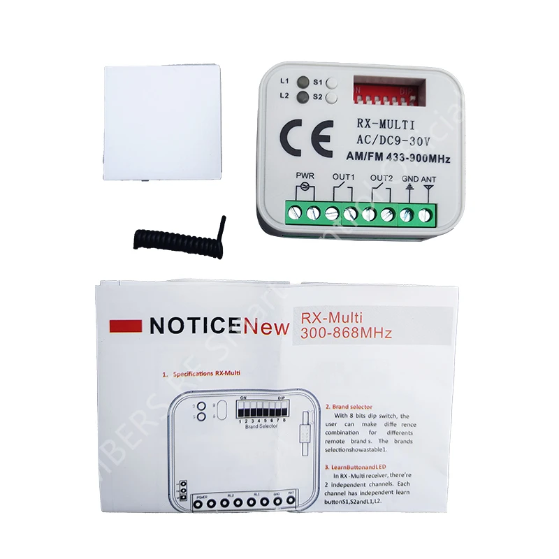 Interruttore del Controller del ricevitore 2 CH del telecomando della porta del Garage universale per trasmettitore 433 900 MHz Multi frequenza