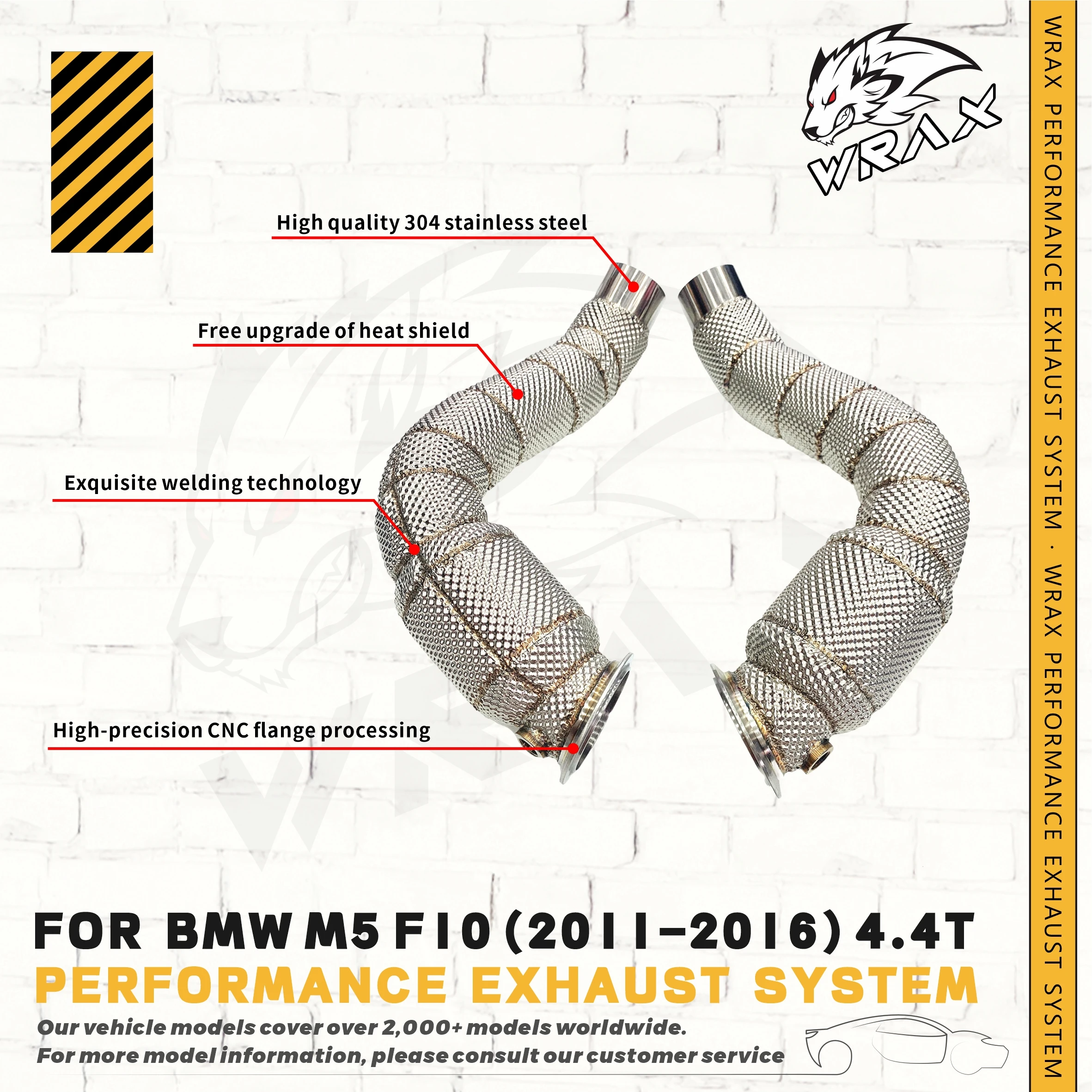 

WRAX Sports Downpipe With Heat Shield For BMW M5 F10（2011-2016）4.4TAggressive Exhaust Sound High Flow Performance Upgrade