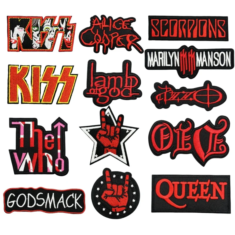 30pcs/Lot Punk Rock Music for Sew Ironing on Patches Letters Embroidery Patch for Clothing Band Appliques Sewing Jacket Jeans