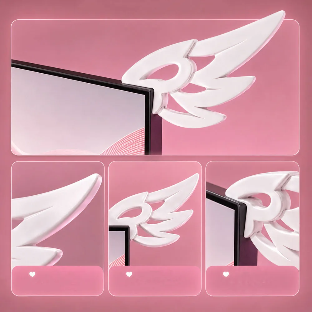 3D Wing Shaped Monitor Ornament Kawaii E-Sports Desktop Decor, Cute Computer Screen Decorations Lovely Gift for Girls