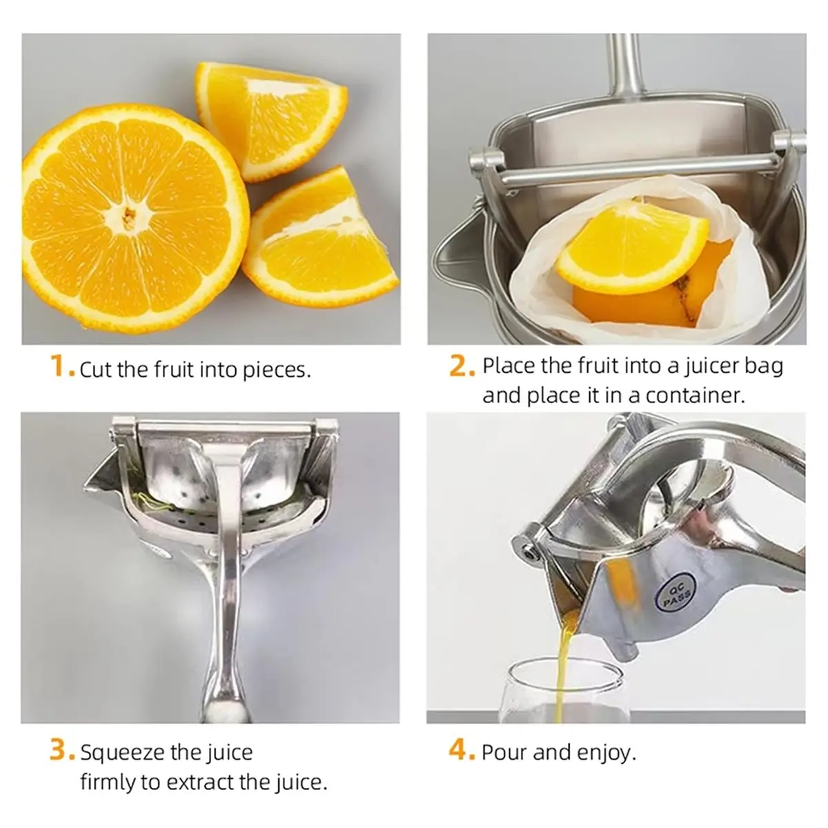 

(A61K) Thickened Manual Juicer + 10 Filter Bags Orange Juice Press Aluminum Alloy Home Juicing Essential for Lemon Orange Grape