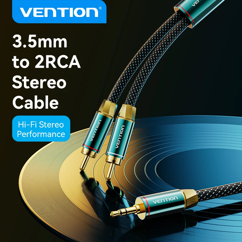 Vention RCA Cable 2RCA to 3.5mm Hi-Fi Tinned Braided RCA to AUX Audio Cable For DJ Controller Speaker Turntable TV Car Stereo