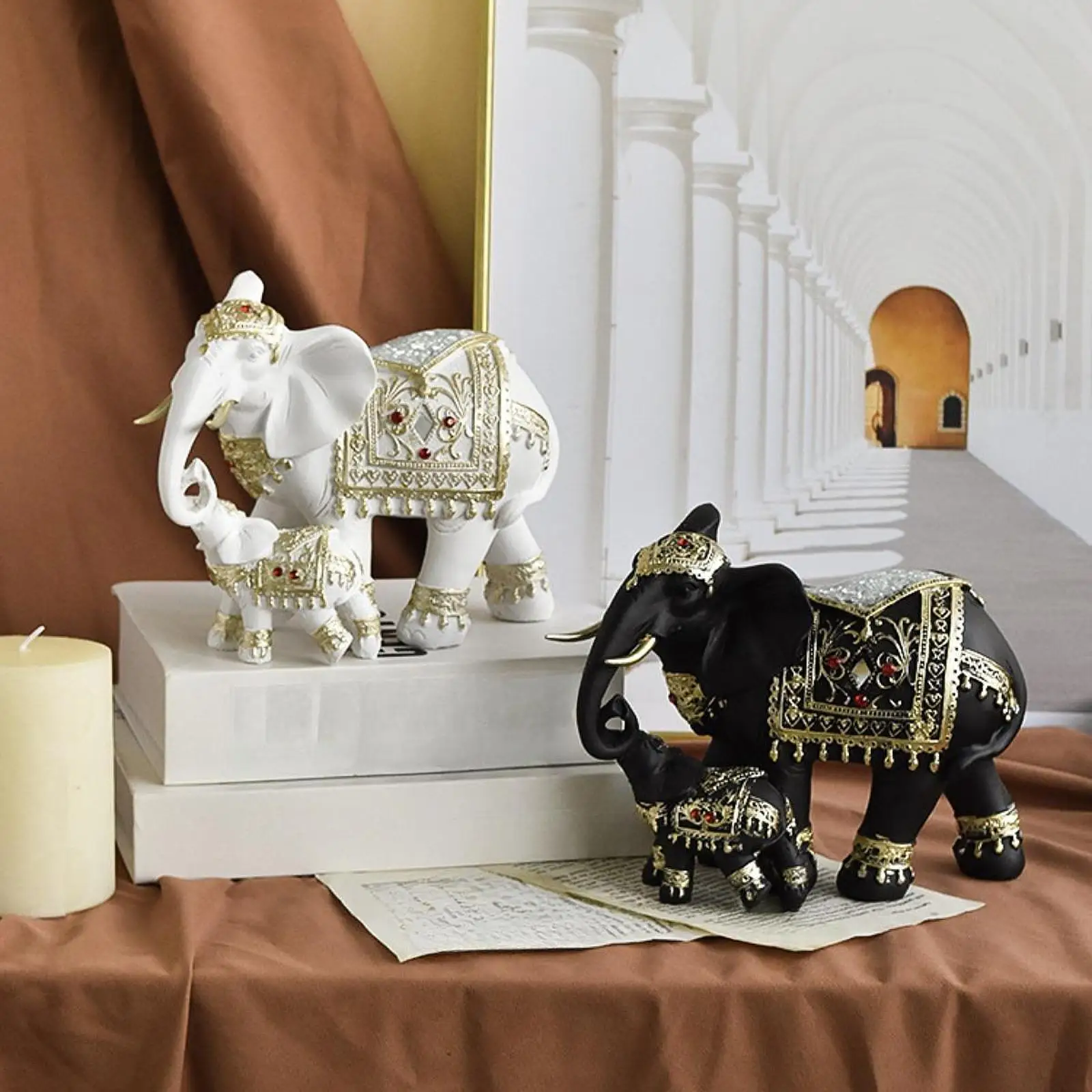 

Mama and Baby Elephant Statue Elephant Sculptures for Office Family Tabletop