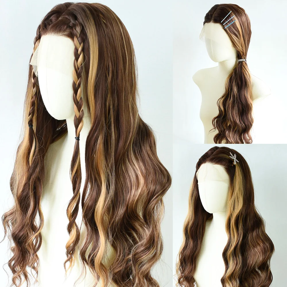 옴브레 블론드 바디 웨이브 레이스 프론트 가발 13X4 HD 레이스 프론탈 가발 합성 고품질 데일리 파티 코스프레 여성용