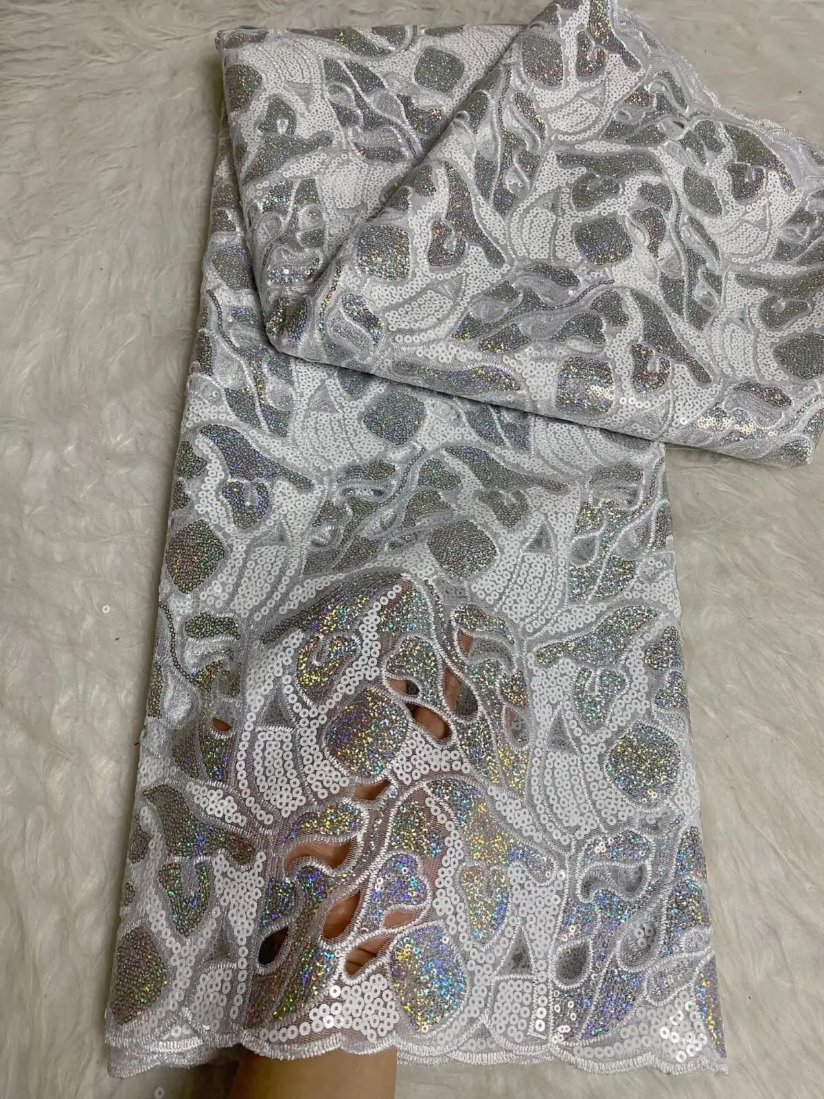 

Latest African French Tulle Net Lace With Sequins African Lace Fabric 5Yards Embroidery Nigerian Lace Fabric For Party Dress-FY